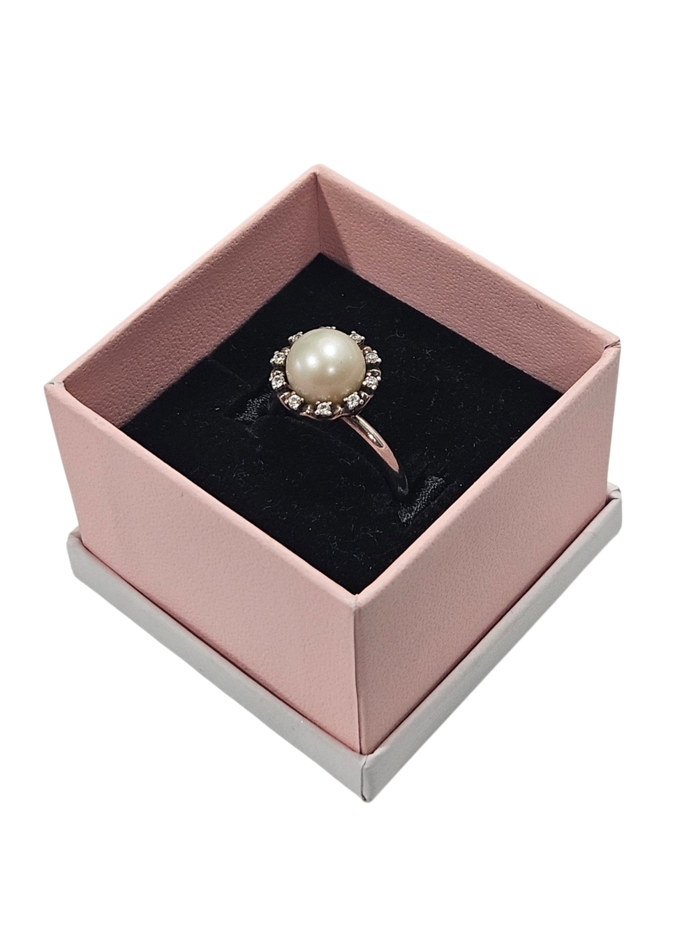 Pandora Everlasting Grace Pearl Ring Size 54 Sterling Silver CZ Halo